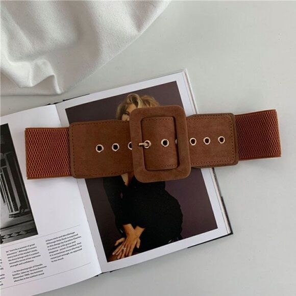 2/$21 Brown Ladies Elastic Wide Belt - Picture 1 of 5